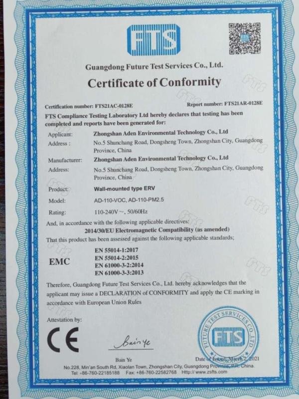 CE - Zhongshan Aden Environmental Technology Co., Ltd.