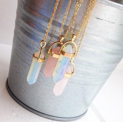 China Wholesale New Fashion Natural Stone Crystal Quartz Shape Bullet Holder Necklace Hexagon Pendant Necklace for sale