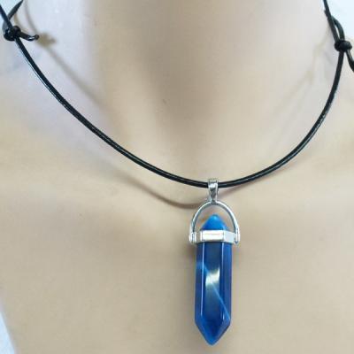 China New Design Choker Simple Leather Necklace Gemstone Color Optional Pendant Necklace for sale