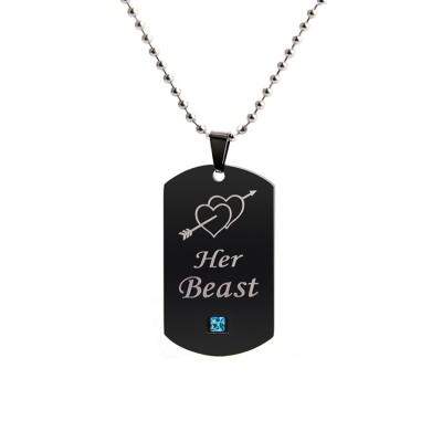 China 2019 New Design Adjustable Couples Necklace Jewelry Length Stainless Steel His Beauty His Beast Diamond Inlaid Pendant Necklace for sale