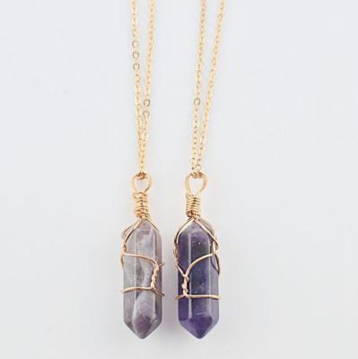 China BOHEMIA Steel Wire Necklace Fashion Handmade Natural Stone Pendant Jewelry For Youth for sale