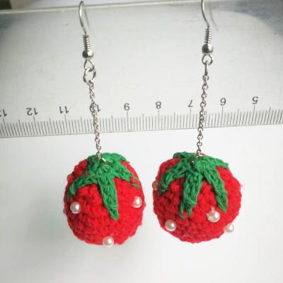 China Cute Fashion Statement Handmade Crochet Fruit Earrings Strawberry Cotton Wave Earring for sale