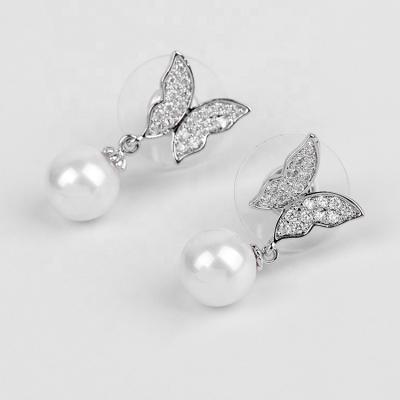 China CLASSIC 925 Silver Post Pearl Butterfly Earrings Freshwater Zircon Stud Earring for sale