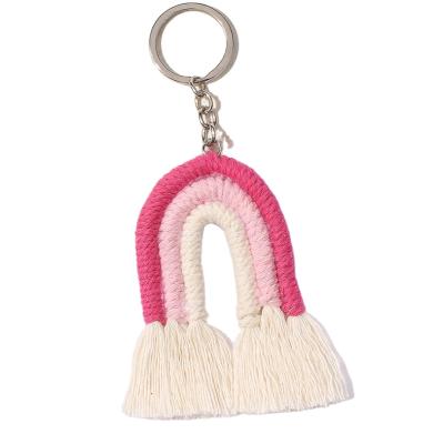 China Macrame Multicolor Tassel Rope Cotton Fabric Rainbow Key Chain for sale