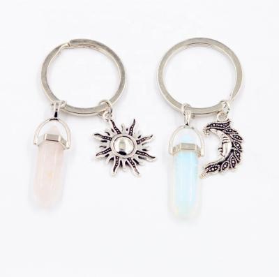 China Natural Stone Rose Sun Moon Alloy Valentine's Day Key Chain Set Key Ring for sale