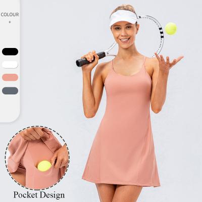 China Wicking Stretch Women's Moisture Soft Sleeveless Built In With Bra And Shorts Pocket Sporty Golf Sportswear Tennis Dress for sale