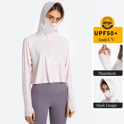 China Outdoor Workout Sun Shirts Women Long Sleeve UPF 50+ Sun Protection Quick Dry Breathable Hoodie With Face Cover for sale