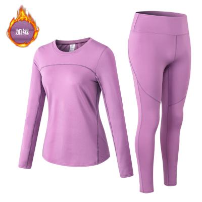 China 2022 Women's Running Legging Set Autumn Winter Warm Fleece Thermal Long Sleeve Breathable Round Neck T-Shirt for sale