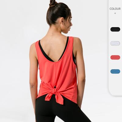 China Women's Breathable Mesh Open Back Strappy Split Tie Loose Fit Exercise Workout Yoga Sporty Tank Tops for sale