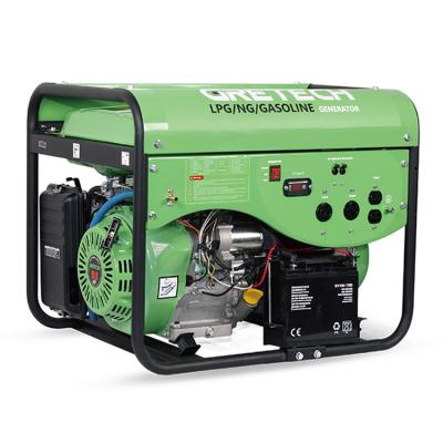 China GRETECH(NG) CE ISO Approval 4.8kw-5.5kw 50HZ Home Use Portable Recoil Start LPG/Natural Gas Petrol Electric Generator 25L for sale