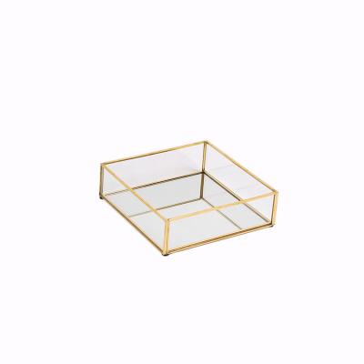 China Gorgeous new arrivals countertop trinket display handmade cosmetic storage box vintage tray glass box holder for sale