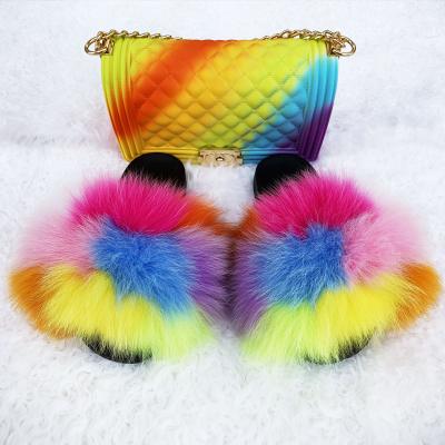 China Fashion Trend Fox Mink Fur Slides Faux Fur Slippers Women's Fur Slippers for sale