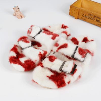 China Cheap Plush Big Platform Pom Pom Vendor Faux Raccoon Fur Slides Slippers for sale