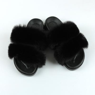 China Fuax Fur Fox Hair Slide Home Slippers New Fashion Trend Women's Flip Flops Ladies Beach Sandals Plush Flat Shoes for sale