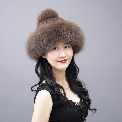 China Wholesale Custom Logo Mink Fur Cashmere Women Plush Beanie Hat With Fur Pom for sale