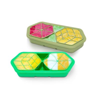 China Kitchen Viable Wholesale Circle Honeycomb Mold Maker Silicone Ice Cube Tray With Lid Reusable Square Cube Tray for sale