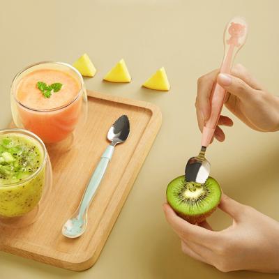 China Double headed fruit mud spoon BPA mash food supplement stainless steel silicone tool kids free baby mud scraper for sale