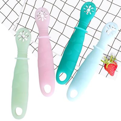 China Factory Wholesale BPA Free Self Feeding Toddler Feeding Utensils For Toddlers Silicone Training Baby Spoon for sale