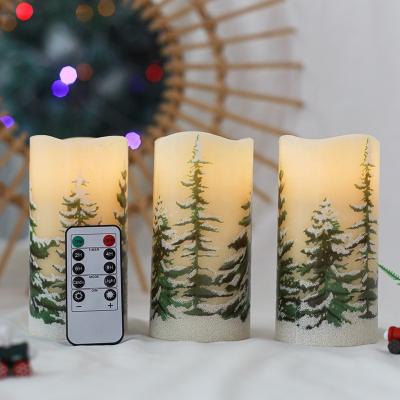 China Battery Operated Remote Control LED Christmas Tree Pillar Shaped Candle Light Flameless Electronic Christmas Atmosphere Night Flickering Light for sale