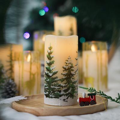 China Model Printed ABS Flame Candle Light Battery Operated LED Xmas Water Paste Paraffin Wax Electronic Christmas Party Decoration for sale