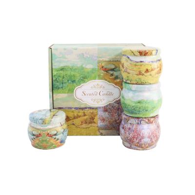 China Art Candle Wholesale Gift Box Scented Oil Painting Set of Four Pieces Soy Wax Scented Candles with Hand Gift Scented Romantic Candles for sale