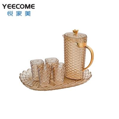 China Sustainable Plastic Kettle Drinkware Yeecome Own Brand Design Fish Scale Water Jug Set With Cup And Tray for sale