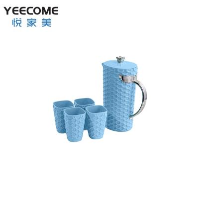 China Yeecome Viable Clean Brand Fish Scale Water Jug PS Drinkware Silver Plated Plastic Kettle With 4 Cups for sale