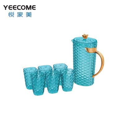 China PS Fish Scale Design Yeecome Brand Kettle Drinkware Viable Clear Plastic Water Jug With 6 Cups for sale