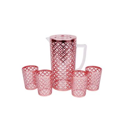 China Sustainable Plastic Jug PS Drinkware Set Transparent Cold Kettle Drinking Water Jug With 4 Cups for sale