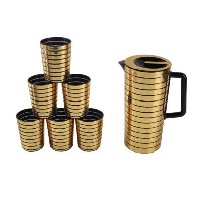 China Screw Net Water Jug PS Jug Fashion Household Viable Gold Plated Plastic Water Jug With 6 Pcs Cup for sale