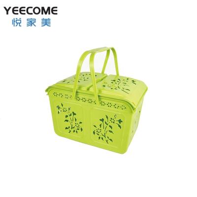 China Private Label Yeecome Sustainable Plastic Hand Basket Double Open Lid Core Style Storage Basket for sale