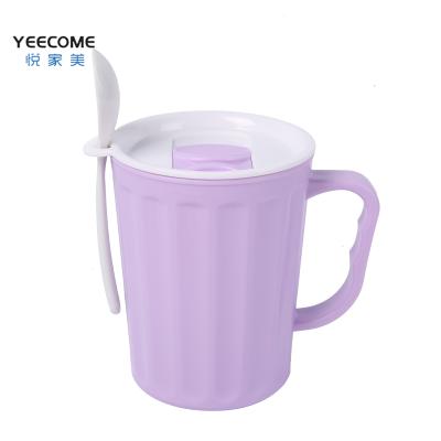 China Wholesale Yeecome Disposable Plastic Label Mugs Coffee PP Microwave Water Cup Reusable With Cover Spoon for sale