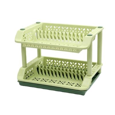 China Hot Sale PP Kitchen Storage Rack Double Layer Drain Rack Color Box Viable Plastic Dish Rack for sale