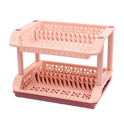 China Viable Wholesale Plastic Kitchen Dish Rack PP Color Box Packaging Double Layer Drain Rack For Dish for sale