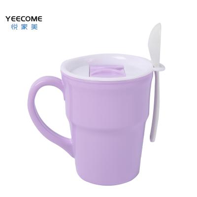 China Private Label Disposable Reusable Plastic Coffee Yeecome Cup Microwave PP Cup Soup Plastic Cup with Cover and Spoon for sale