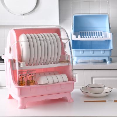 China Kitchen Viable Pink Plastic Dish Drying Rack Double Layer Dish Drain Rack Transparent Dish Rack With Sink for sale