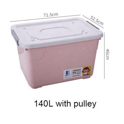 China 140L Household Sundries Organizer Stackable Organization pp Viable Empty Plastic Storage Box With Pulley for sale