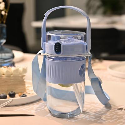 China Sustainable Cute Girl Water Bottte Prevent Straw Sport 650ML Plastic Water Bottte Dust Cover Type PS With Handle for sale