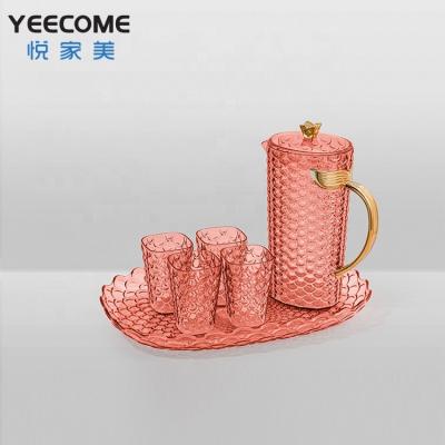 China Viable Own Brand Yeecome Gift Supplies Gold Plated Orange Transparent Jug Fish Scale Water Jug Cup And Tray for sale