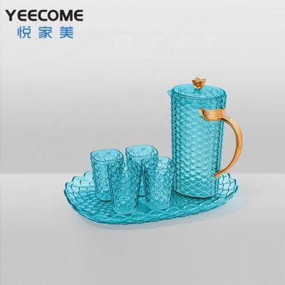 China Viable Plastic PS Kettle Drinkware Yeecome Cold Gift Supplies Transparent Fish Scale Water Jug Cup And Tray for sale