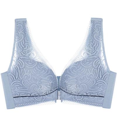 China Dropshipping New Style Lace Front Closure Breathable Big Cup Plus Size Floral Bra With Contrast Color Design for sale