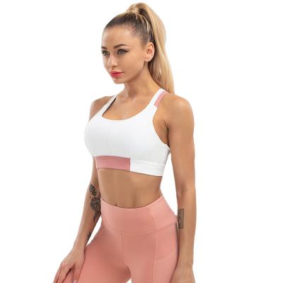 China Fashion Style Contrast Color Design Sports Bra X Shockproof Breathable High Back Printing Color Yoga Bra Suitable White Bra for sale