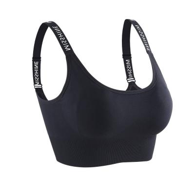 China Adjustable Anti-Wrinkle Letter Shoulder Strap Shaping Sports Underwear Women's Running Bra Fitness Yoga Shockproof Gathering Vest for sale