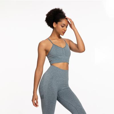 China 2021 Custom Breathable Logo Seamless Knit Hip Yoga Set Sports Fitness Vest Pant Workout Wear Women Yoga Wear Set for sale