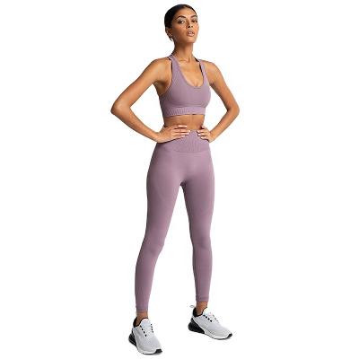 China Ptsports Seamless Fitness Gym Set Ptsports Antibacterial Women's Yoga Leggings Bra Yoga Set Wear Fitness Set for sale