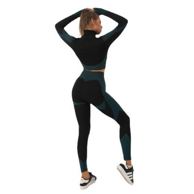 China Wholesale Anti-Wrinkle Skinny Clothing Yoga Clothes Suit High-Waist Quick-Drying Sports Workout Clothes Long Sleeve Pants Two-Piece Suit for sale