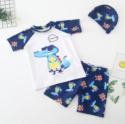 China 2021 Cartoon Cheap Kids Dinosaur Little Boy Swimwear Breathable Short Sleeve Baby Kids Wetsuit Swimwear for sale