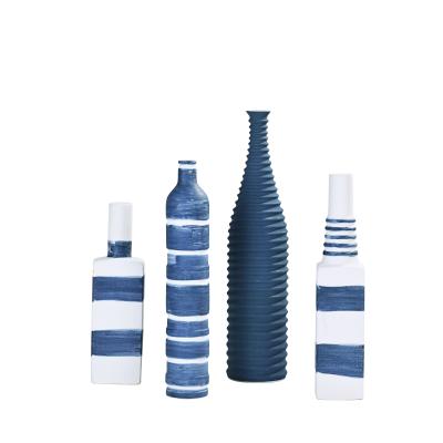 China American Style Porcelain Modern Handmade Line Blue And White Porcelain Vase Ceramic Table Vase For Home Decoration for sale