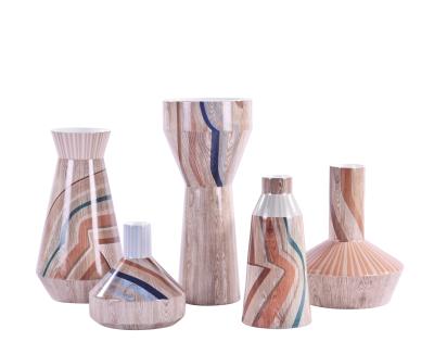 China American Style Wood Grain With Blue Line Vase Table Porcelain Ceramic Vase For Home Decoration for sale