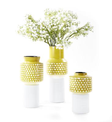 China Hot Sale Modern Minimalist Yellow Grid Flower Ceramic Porcelain Vase For Hotel Home Office Decoration for sale